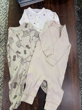 Neutral Baby Footed Rompers Set - Cream, Beige, Taupe Prints
